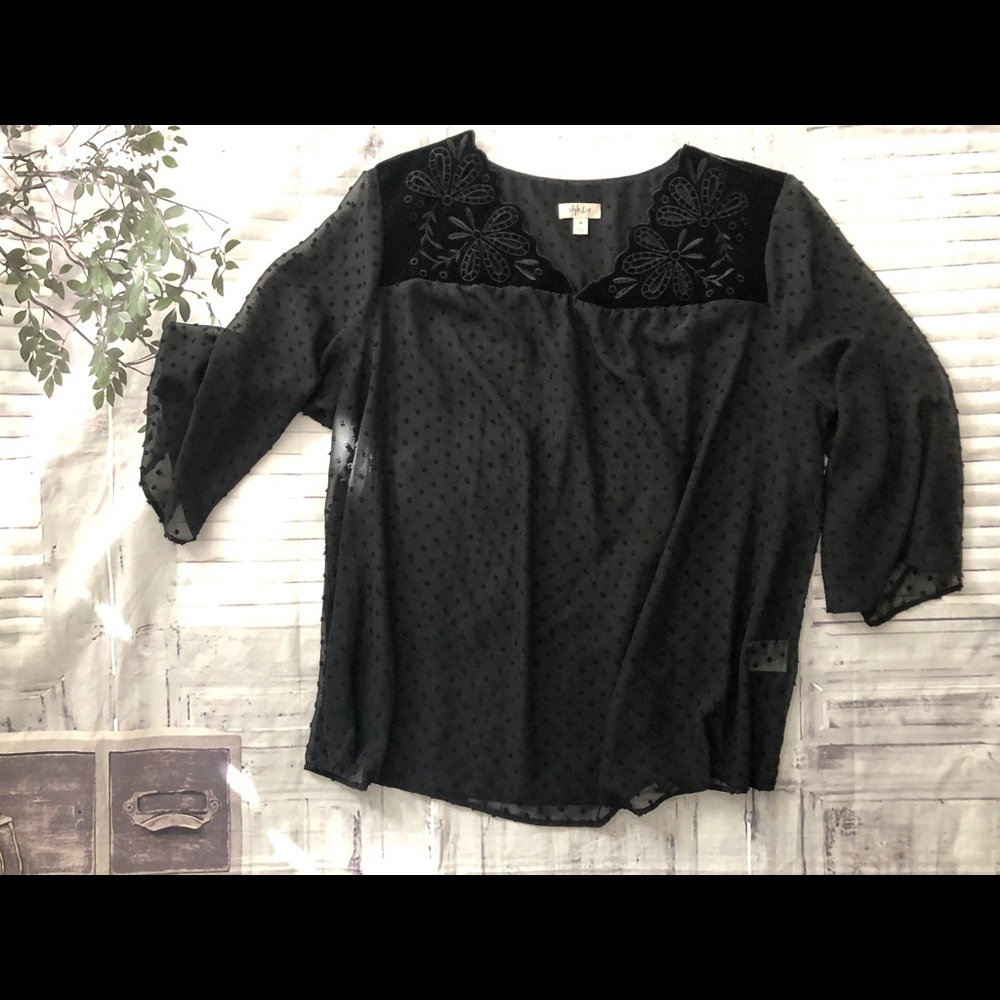 NWOT Black Velvet & Polka Dot Top